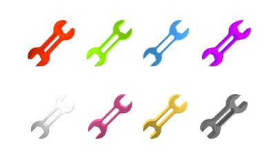 Poster - Colorful Wrench spanner icon isolated on white background. Minimalism concept. 3D render illustration