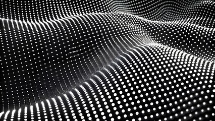 Poster - Abstract white particle background. Flow wave with dot landscape. Digital data structure. Future mesh or sound grid. Abstract digital wave of particles. Futuristic point wave. Technology background