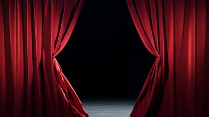 Aufkleber - The rich textures of the red velvet curtain create an elegant and dramatic backdrop in a theater setting, enhancing the anticipation for a performance to come.