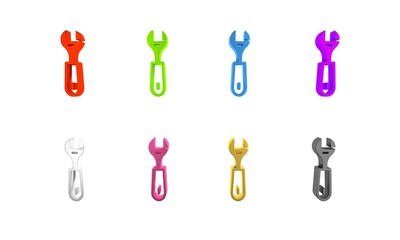 Poster - Colorful Wrench spanner icon isolated on white background. Minimalism concept. 3D render illustration