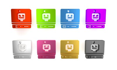Poster - Colorful Robot icon isolated on white background. Artificial intelligence, machine learning, cloud computing. Minimalism concept. 3D render illustration