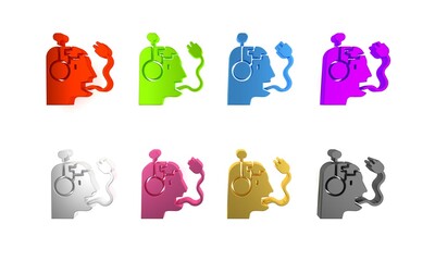 Poster - Colorful Robot charging battery icon isolated on white background. Artificial intelligence, machine learning, cloud computing. Minimalism concept. 3D render illustration