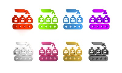 Poster - Colorful Robotic arm assemble line mechanic manufacturing factory robot operator production icon isolated on white background. Minimalism concept. 3D render illustration