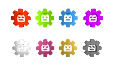 Poster - Colorful Robot icon isolated on white background. Artificial intelligence, machine learning, cloud computing. Minimalism concept. 3D render illustration