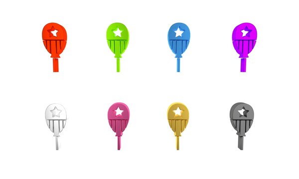 Colorful Balloons with ribbon icon isolated on white background. Happy Easter. Minimalism concept. 3D render illustration