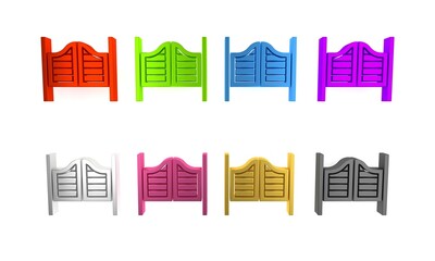 Wall Mural - Colorful Old western swinging saloon door icon isolated on white background. Minimalism concept. 3D render illustration