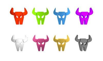 Sticker - Colorful Buffalo skull icon isolated on white background. Minimalism concept. 3D render illustration