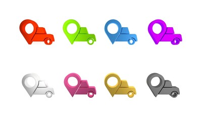 Sticker - Colorful Map pointer with taxi icon isolated on white background. Location symbol. Minimalism concept. 3D render illustration