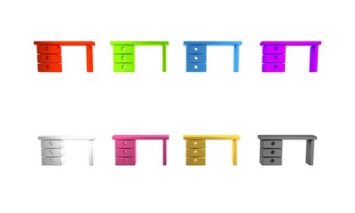 Poster - Colorful Office desk icon isolated on white background. Minimalism concept. 3D render illustration