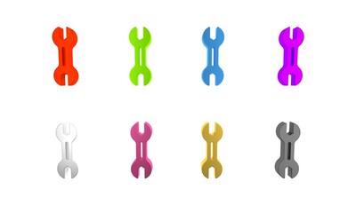 Poster - Colorful Wrench spanner icon isolated on white background. Minimalism concept. 3D render illustration