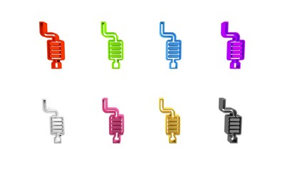 Poster - Colorful Car muffler icon isolated on white background. Exhaust pipe. Minimalism concept. 3D render illustration