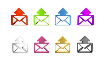 Poster - Colorful Mail and e-mail icon isolated on white background. Envelope symbol e-mail. Email message sign. Minimalism concept. 3D render illustration