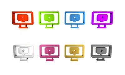 Sticker - Colorful Monitor with star icon isolated on white background. Favorite, best rating, award symbol. Minimalism concept. 3D render illustration