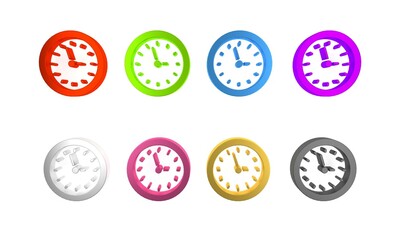 Canvas Print - Colorful Clock icon isolated on white background. Time symbol. Minimalism concept. 3D render illustration