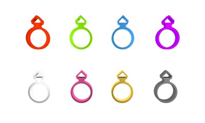 Poster - Colorful Diamond engagement ring icon isolated on white background. Minimalism concept. 3D render illustration