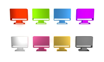 Poster - Colorful Computer monitor screen icon isolated on white background. Electronic device. Front view. Minimalism concept. 3D render illustration