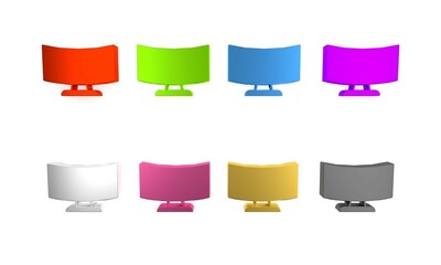 Poster - Colorful Computer monitor screen icon isolated on white background. Electronic device. Front view. Minimalism concept. 3D render illustration