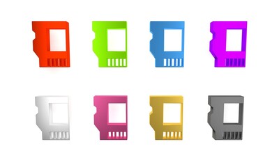 Poster - Colorful SD card icon isolated on white background. Memory card. Adapter icon. Minimalism concept. 3D render illustration