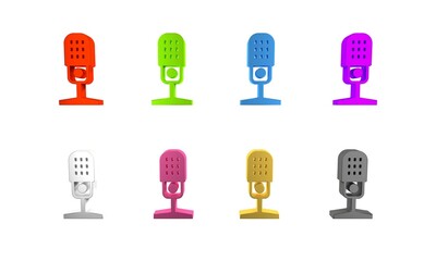 Sticker - Colorful Microphone icon isolated on white background. On air radio mic microphone. Speaker sign. Minimalism concept. 3D render illustration