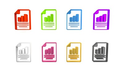 Poster - Colorful Document with graph chart icon isolated on white background. Report text file icon. Accounting sign. Audit, analysis, planning. Minimalism concept. 3D render illustration