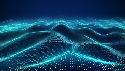 Rendering 3d wave dynamic background dots green futuristic flow technology abstract datum innovation sound illustration business digital music dot texture.