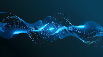 Poster - rendering 3d wave dynamic background dots green futuristic flow technology abstract datum innovation