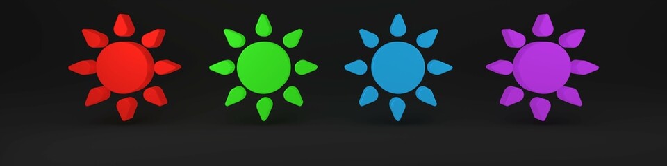 Wall Mural - Colorful Sun icon isolated on black background. Minimalism concept. 3D render illustration