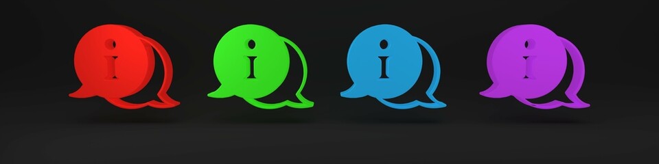 Poster - Colorful Information icon isolated on black background. Minimalism concept. 3D render illustration