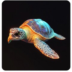 Wall Mural - 3D Icon: Marine Sea Turtle Representing Wildlife Illustration Logo