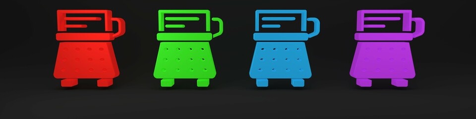 Colorful Retro typewriter and paper sheet icon isolated on black background. Minimalism concept. 3D render illustration