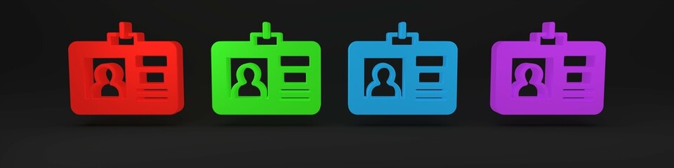 Poster - Colorful Identification badge icon isolated on black background. It can be used for presentation, identity of the company, advertising. Minimalism concept. 3D render illustration