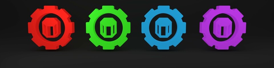 Poster - Colorful 3D printer setting icon isolated on black background. 3d printing. Minimalism concept. 3D render illustration