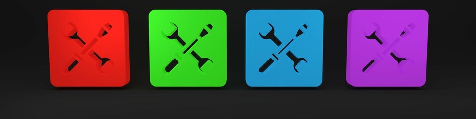 Poster - Colorful 3D printer setting icon isolated on black background. 3d printing. Minimalism concept. 3D render illustration