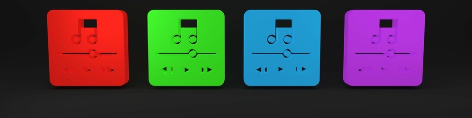 Sticker - Colorful Music player icon isolated on black background. Portable music device. Minimalism concept. 3D render illustration