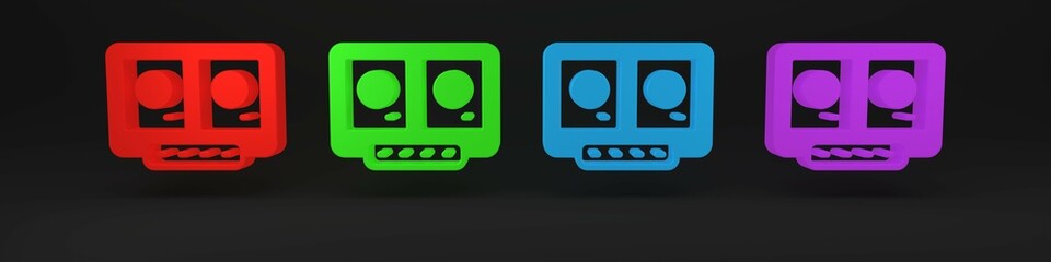 Poster - Colorful DJ remote for playing and mixing music icon isolated on black background. DJ mixer complete with vinyl player and remote control. Minimalism concept. 3D render illustration