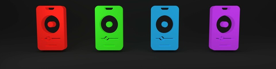 Poster - Colorful Music player icon isolated on black background. Portable music device. Minimalism concept. 3D render illustration