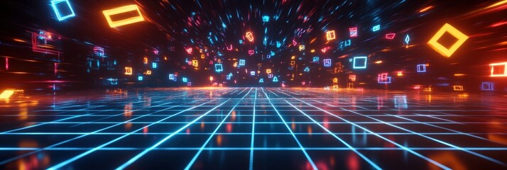 Poster - Futuristic Digital Abstract Background with Neon Shapes