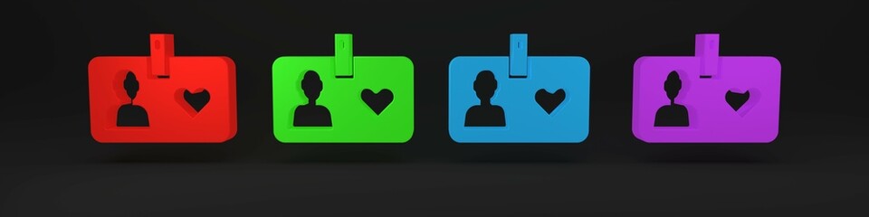 Poster - Colorful Identification card volunteer icon isolated on black background. Volunteer id card or badge. Minimalism concept. 3D render illustration