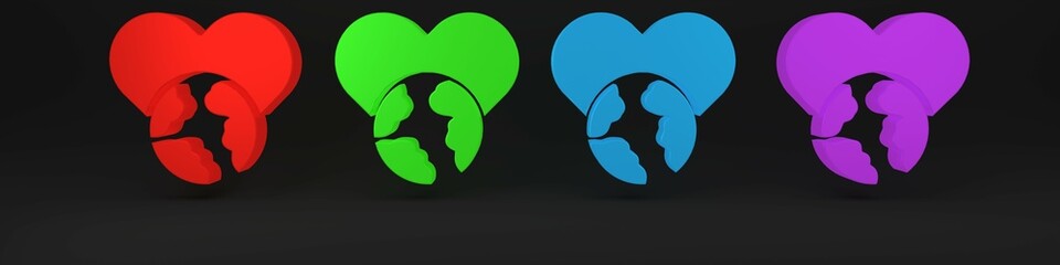 Wall Mural - Colorful The heart world - love icon isolated on black background. Minimalism concept. 3D render illustration