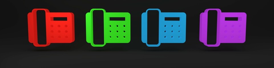 Poster - colorful telephone handset icon isolated on black background. phone sign. minimalism concept. 3d ren