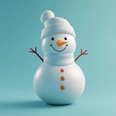 Wall Mural - 3D Icon: Classic Snowman with Hat and Scarf Illustration Logo