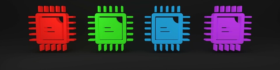 Aufkleber - Colorful Computer processor with microcircuits CPU icon isolated on black background. Chip or cpu with circuit board. Micro processor. Minimalism concept. 3D render illustration