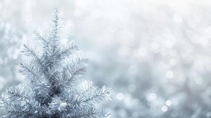 Poster - A serene winter scene featuring a frosty evergreen tree with shimmering bokeh in the background, perfect for holiday themes.