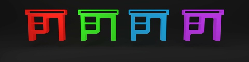 Poster - Colorful Office desk icon isolated on black background. Minimalism concept. 3D render illustration
