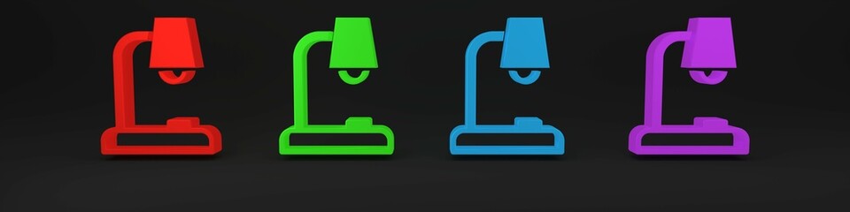 Poster - Colorful Table lamp icon isolated on black background. Minimalism concept. 3D render illustration