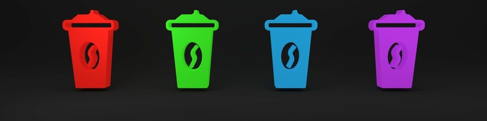 Canvas Print - Colorful Coffee cup to go icon isolated on black background. Minimalism concept. 3D render illustration