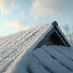 Wall Mural - 3D Icon: Roof Covered with a Layer of Snow Illustration Logo