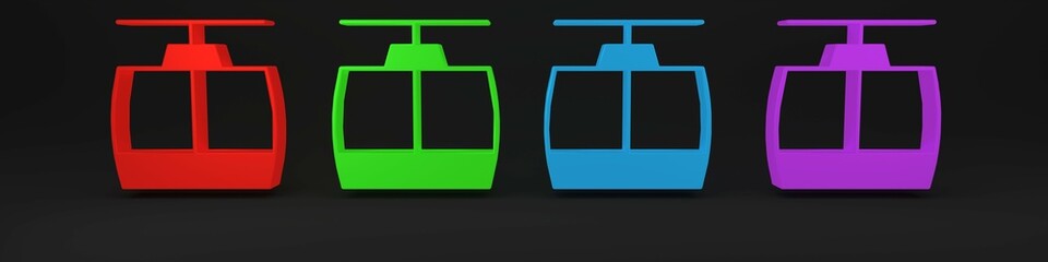 Canvas Print - Colorful Cable car icon isolated on black background. Funicular sign. Minimalism concept. 3D render illustration