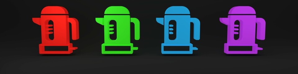 Wall Mural - Colorful Electric kettle icon isolated on black background. Teapot icon. Minimalism concept. 3D render illustration