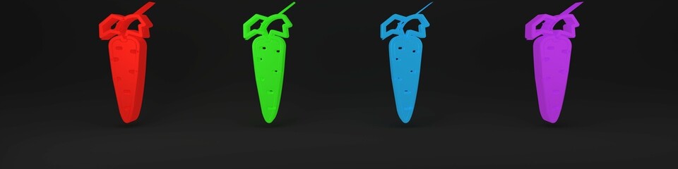 Colorful Carrot icon isolated on black background. Minimalism concept. 3D render illustration